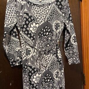 LOFT Black and White Sheath Dress with Cuffed 3/4 Sleeves